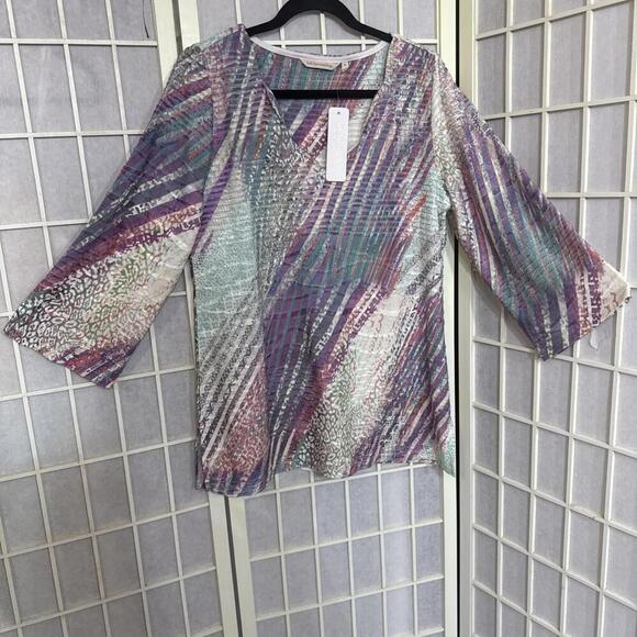 Soft Surroundings Boho Multi Mixed Print Geometric Knit Blouse Size M NWT - Picture 3 of 12